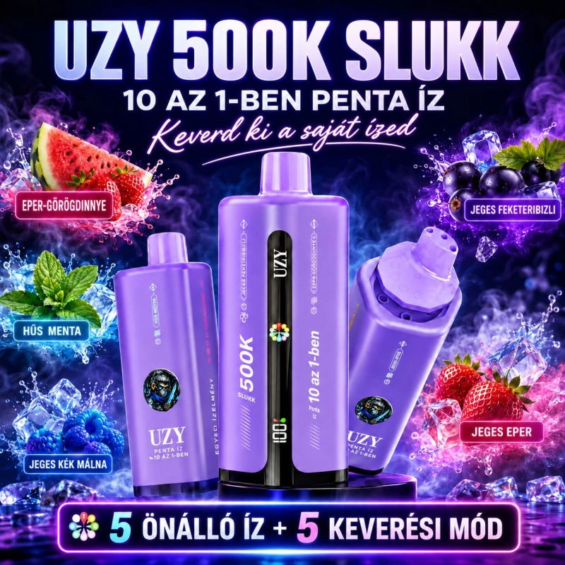 UZY 500K Penta Flavor 10 az 1-ben – eper-görögdinnye, hűs menta, Blue Razz Ice, jeges feketeribizli és jeges eper