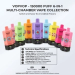 VopVop 6-in-1 Multi-Chamber 150000 Puffs Disposable Vape, Multi-Flavor Collection