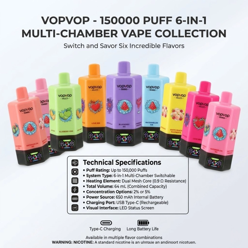 VopVop 6-in-1 Multi-Chamber 150000 Puffs Disposable Vape, Multi-Flavor Collection