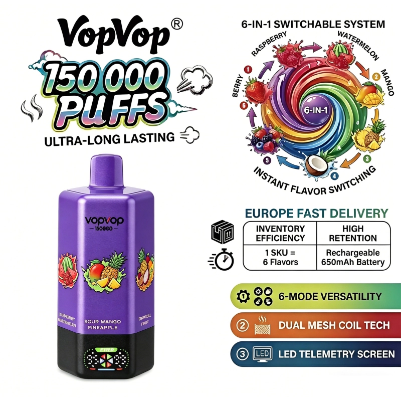 VopVop 150000 Puffs Disposable Vape, 6-in-1 Mixed Fruit Purple