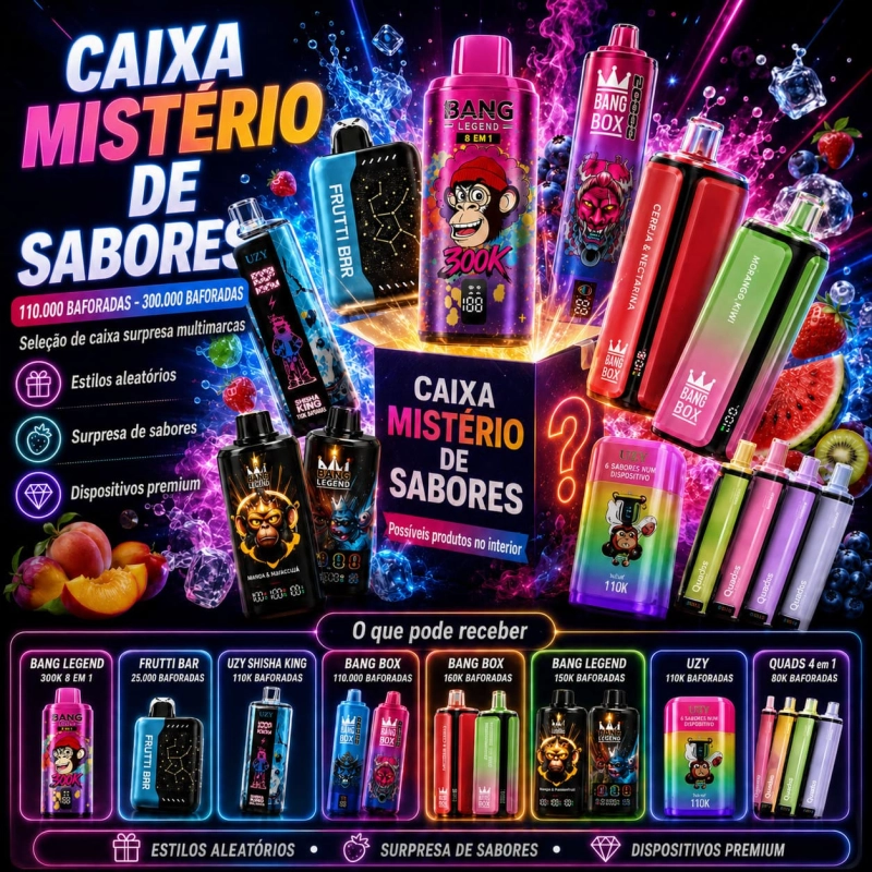Mystery Box Bangbox-Vapor com 3–5 ou 6–8 produtos surpresa, marcas e sabores selecionados aleatoriamente