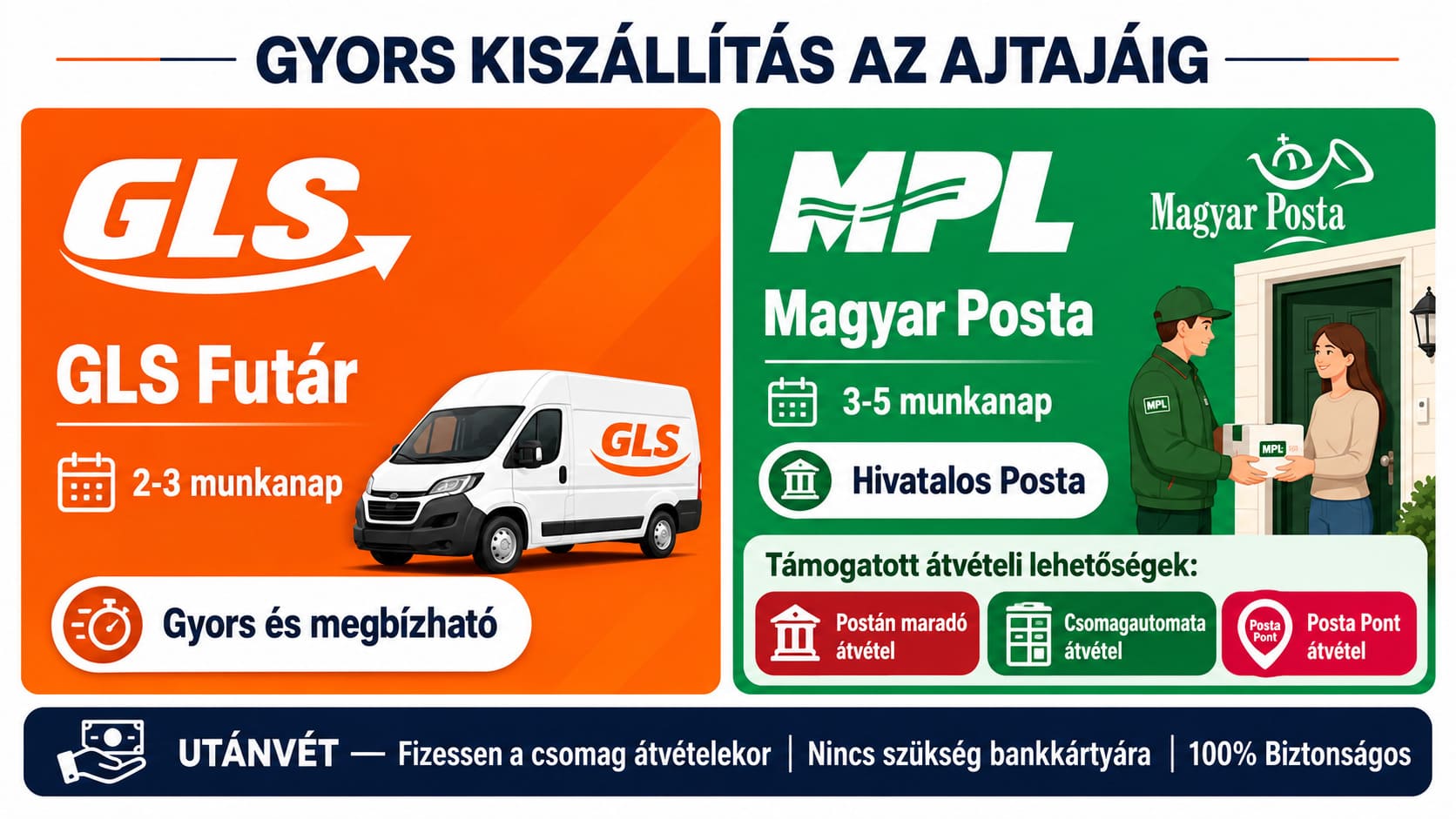 Utánvétes fizetés és gyors kiszállítás Magyarországon