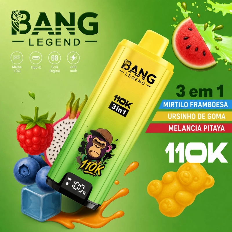 Bang Legend 110000 Puffs Vape Descartável, Sabores Frutados e Goma