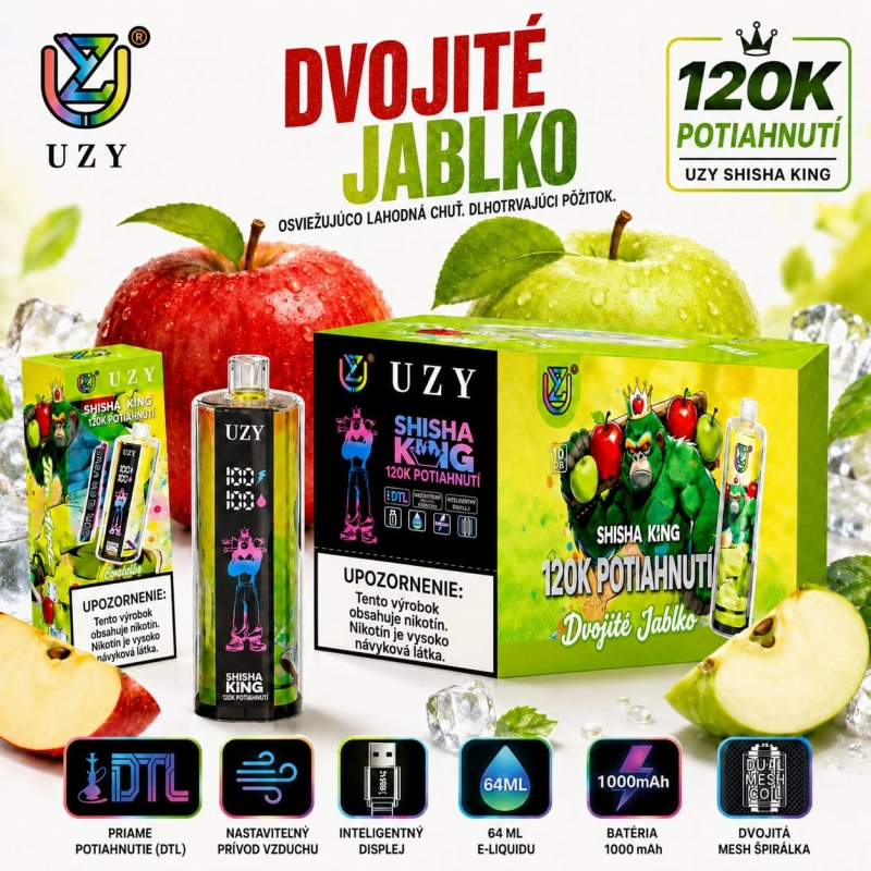 UZY Shisha Hookah King 120K DTL vape – príchuť dvojité jablko