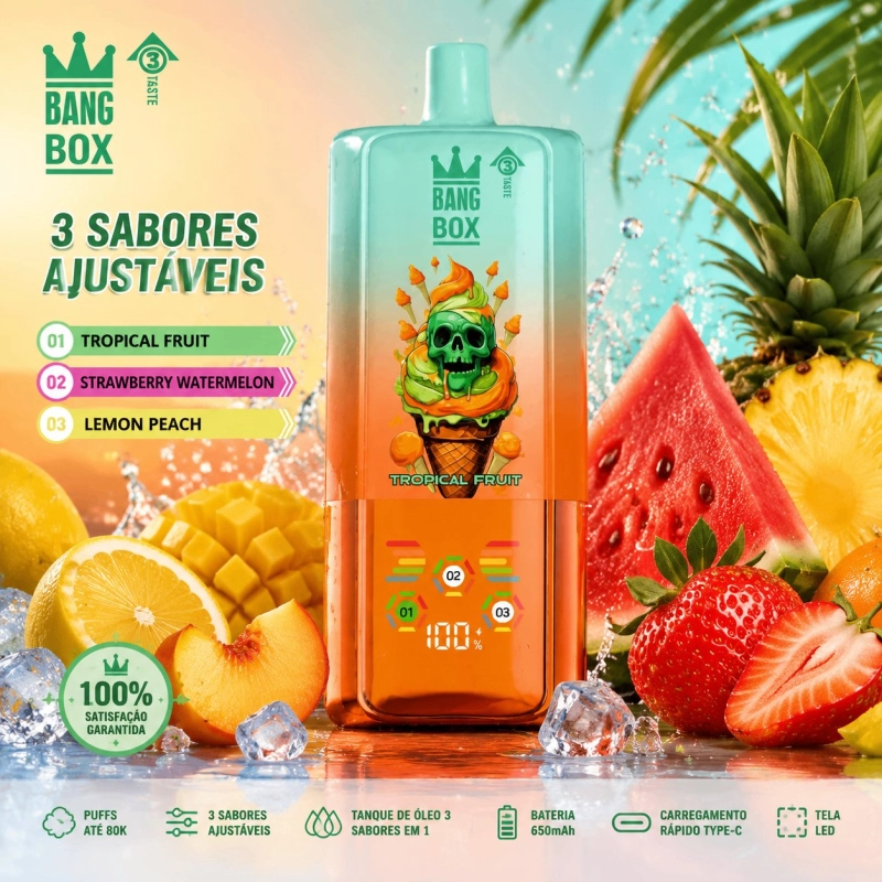 Bang Box 3 Taste 80000 Puffs Vape Descartável, 3 Sabores Ajustáveis