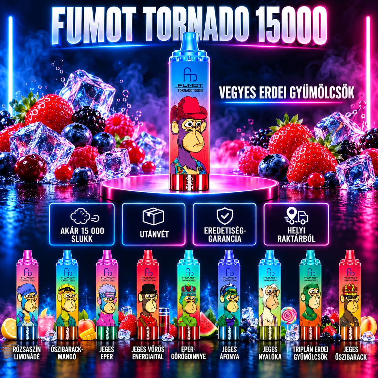 FUMOT Tornado 15000 Vegyes Erdei Gyümölcsök íz – akár 15 000 slukk, 25 ml, gyümölcsös jeges ízvilág