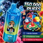 UZY 6 em 1 150000 Puffs Pod Descartável, Mirtilo Gelado
