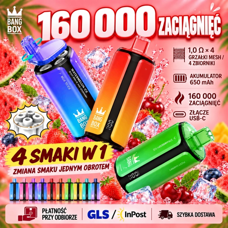 Bang Box 4 w 1 160000 Jednorazowy e-papieros, Owocowe smaki