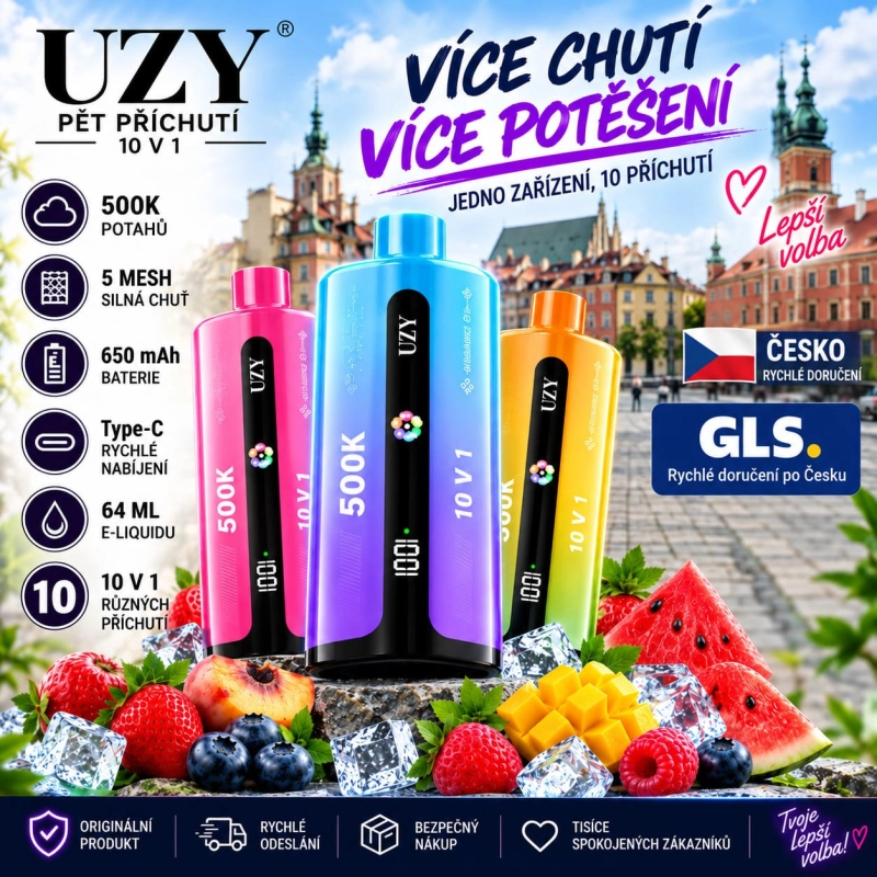 UZY Penta Flavor 10v1 500K potahů s 10 režimy příchutí a otočným systémem