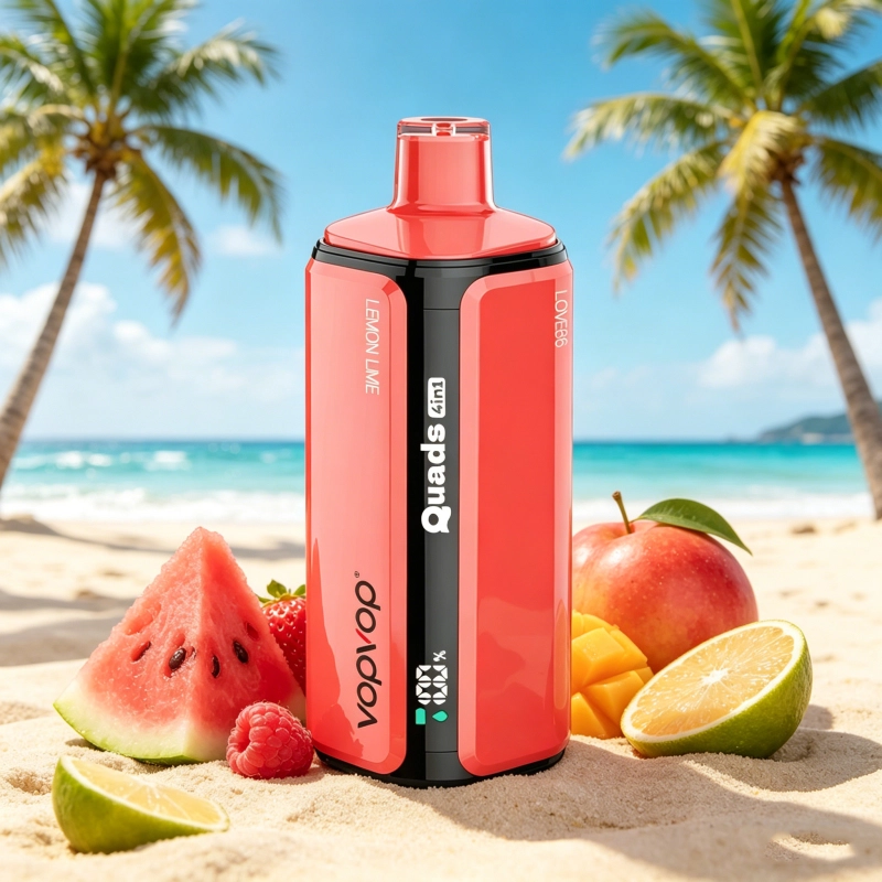 VOPVOP Quads 120K – 4 íz, 120K szippantás, rendkívül hosszú élettartamú vape Citrom-lime + Görögdinnye jég + Love66 + Sárkány jég