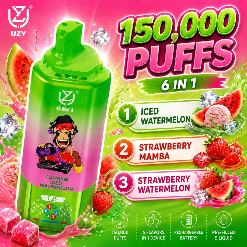 UZY 150K Puffs Watermelon Ice Strawberry Mamba Strawberry Watermelon flavor vape