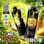 Žlutá jednorázová vape BANG LEGEND 150K 6v1 s příchutěmi Pineapple Coconut a Kiwi Fruit Pineapple Ice