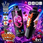 Růžová jednorázová vape BANG LEGEND 150K 6v1 s příchutěmi Strawberry Kiwi a Blackberry