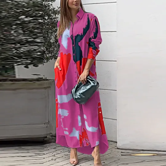 Moda Vestidos com camisola de corte largo estampados e casuais