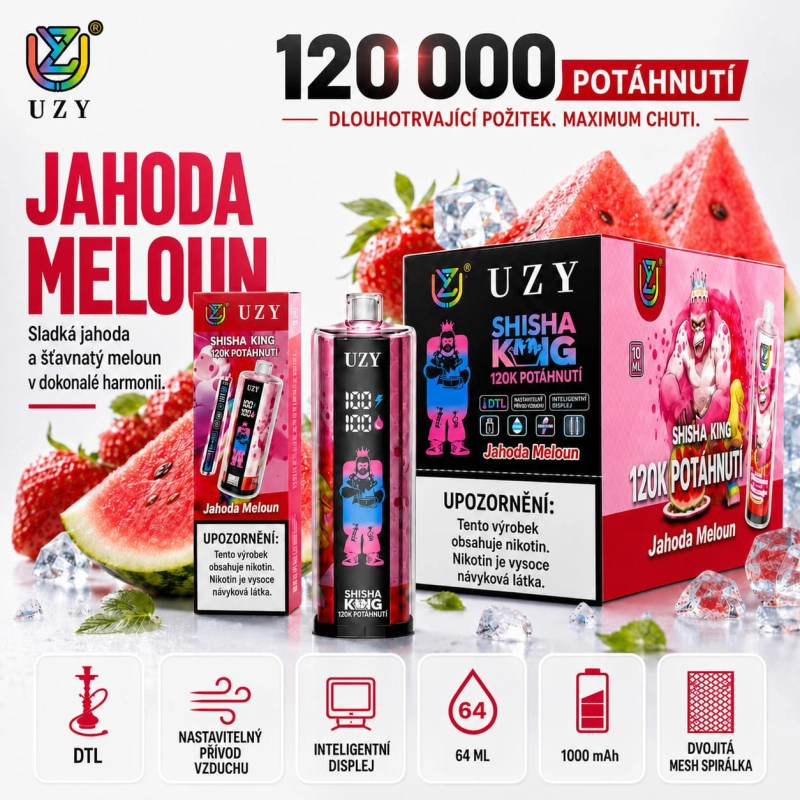 UZY Shisha Hookah King 120K Strawberry Ice vape jahodová ledová příchuť
