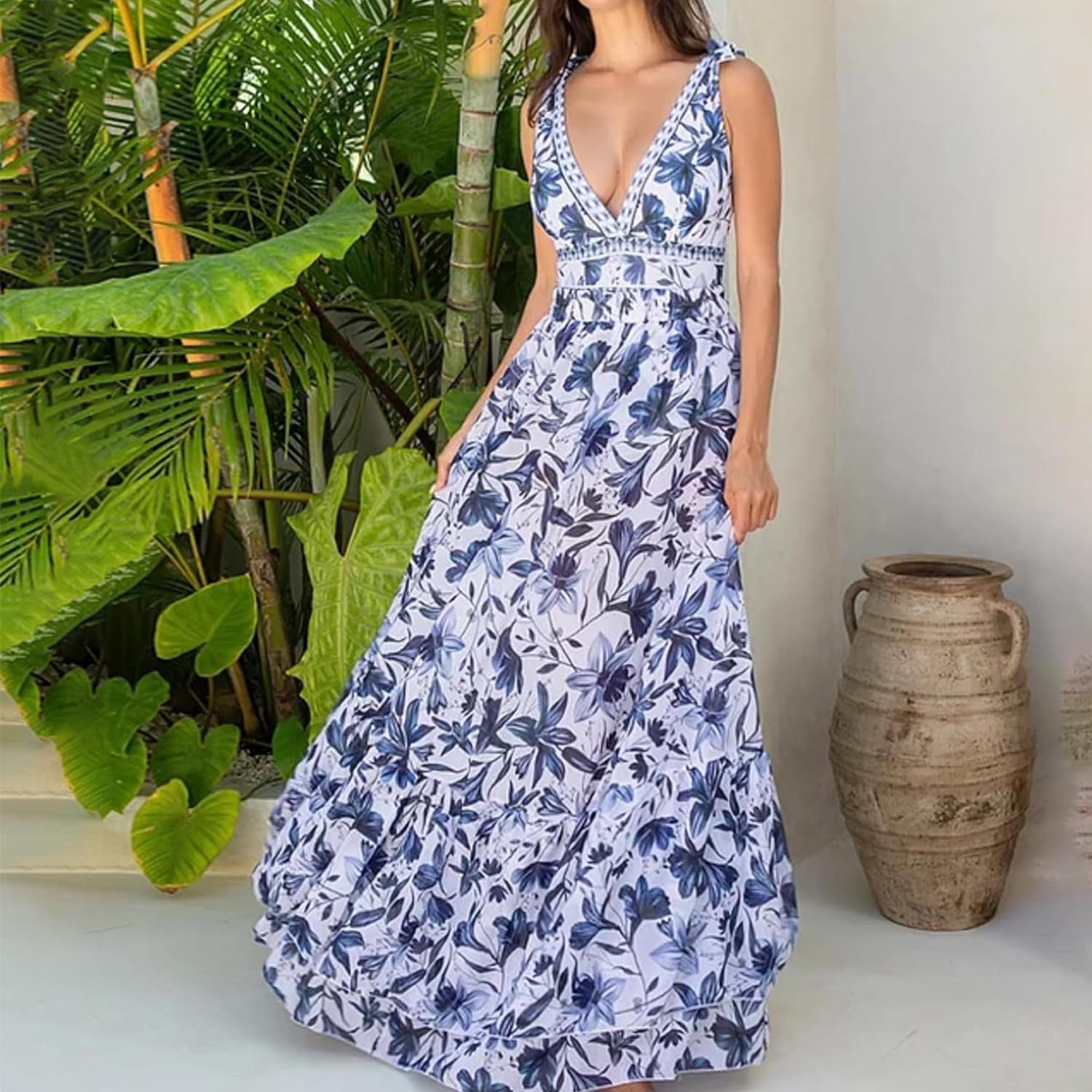 💥 Special offer: 50% off 💥 V-neck lace-up printed one-piece swimsuit with skirt