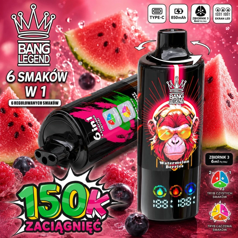 Bang Legend 6 in 1 150000 Jednorazowy e-papieros, Arbuz Jagody