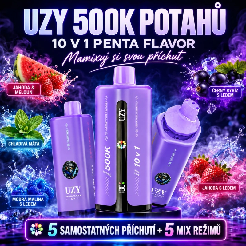 UZY Penta Flavor jahoda meloun, chladivá máta a ledová modrá malina