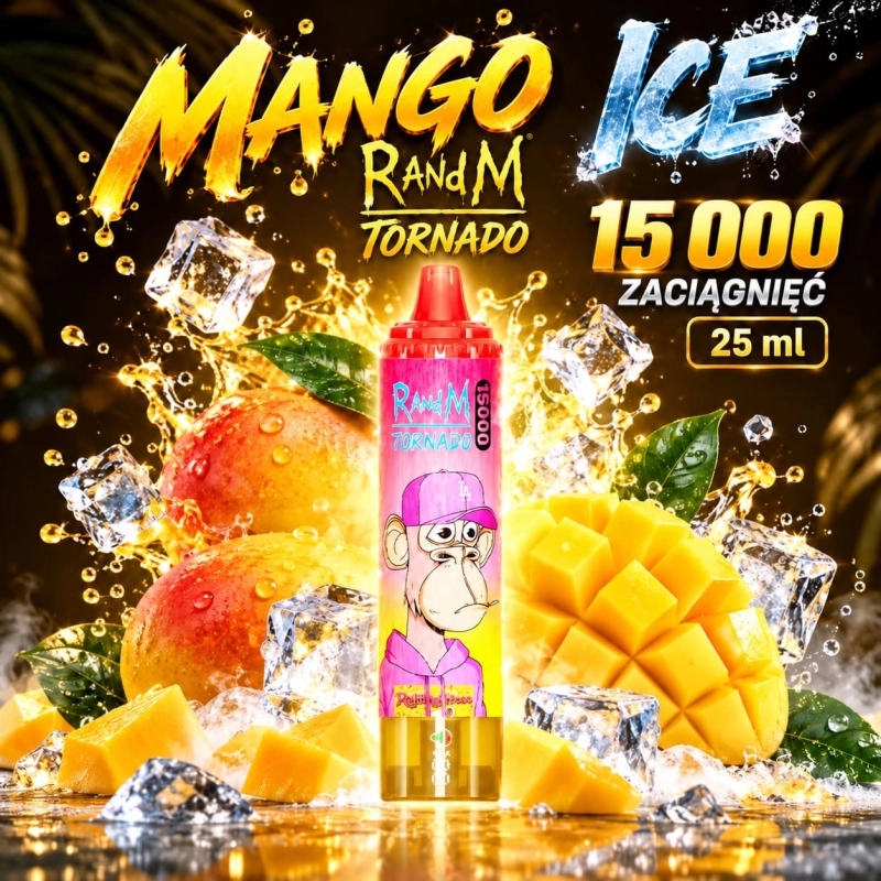 RandM Tornado 15000 o smaku Mango Ice – 25 ml, USB-C