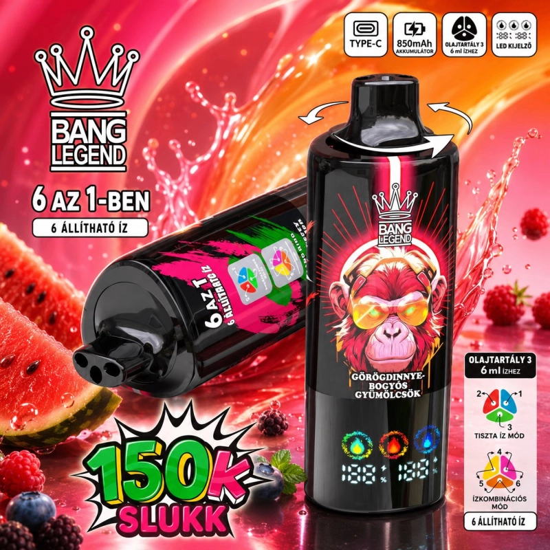 Bang Legend 150000 slukkos eldobható vape, görögdinnye és bogyós gyümölcs