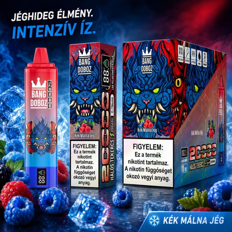 Bang Box 20 000 slukkos eldobható vape kék razz jég ízben, újratölthető Type-C vape