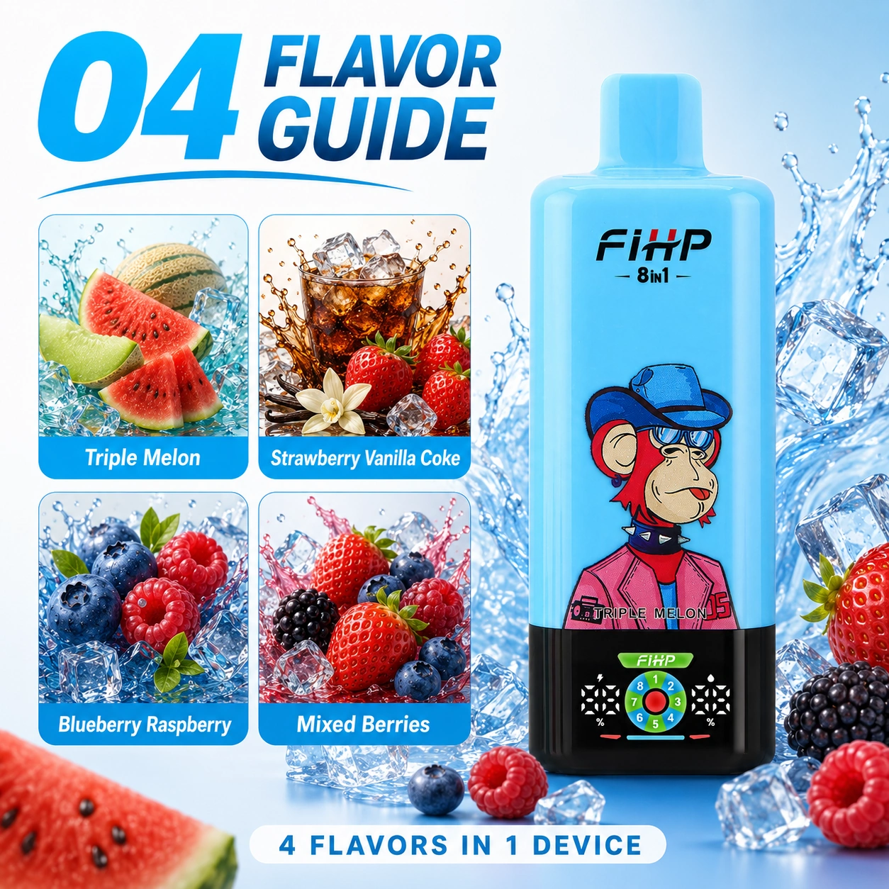 4FIHP VAPE  8in1 200K Puffs 8 Flavors Disposable Vape Wholesale