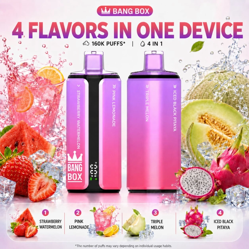 Bang Box 160K flavor set 10 with Strawberry Watermelon, Pink Lemonade, Triple Watermelon and Iced Black Dragon