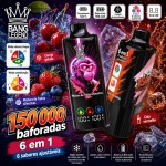 Vape descartável 150K sabor Cereja e Cola com cereja gelada, frutos vermelhos e cola vermelha, experiência doce e refrescante