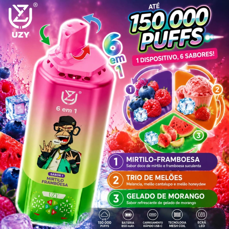 Vape descartável multi-sabores sabor Sorvete de Tripla Melancia com mirtilo e framboesa, tripla melancia e gelado de morango