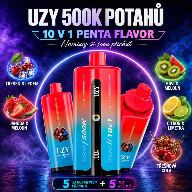 UZY 10v1 příchutě ledová třešeň, jahoda meloun a třešňová cola