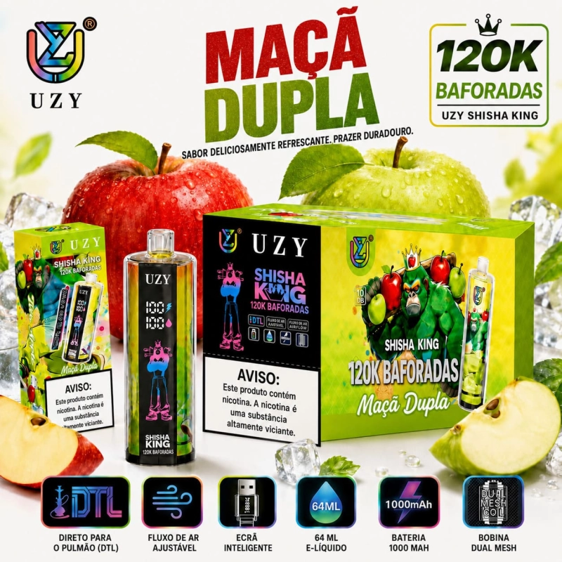 UZY Shisha King 120K sabor Maçã Dupla com combinação de maçã doce e fresca