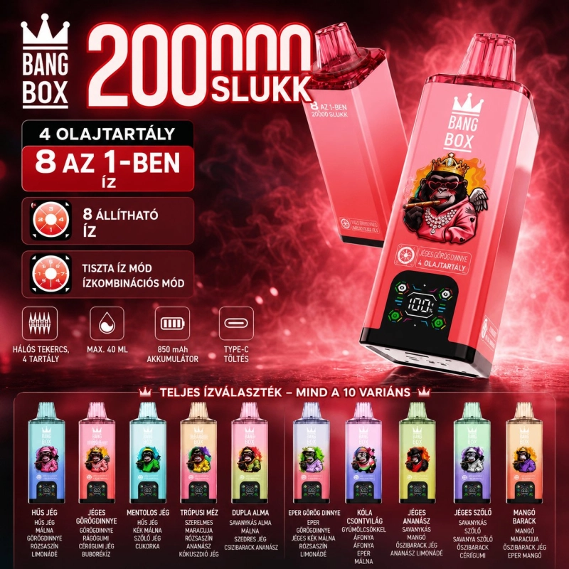 Bang Box 200000 200000 Slukk Eldobható Vape, Rózsaszín