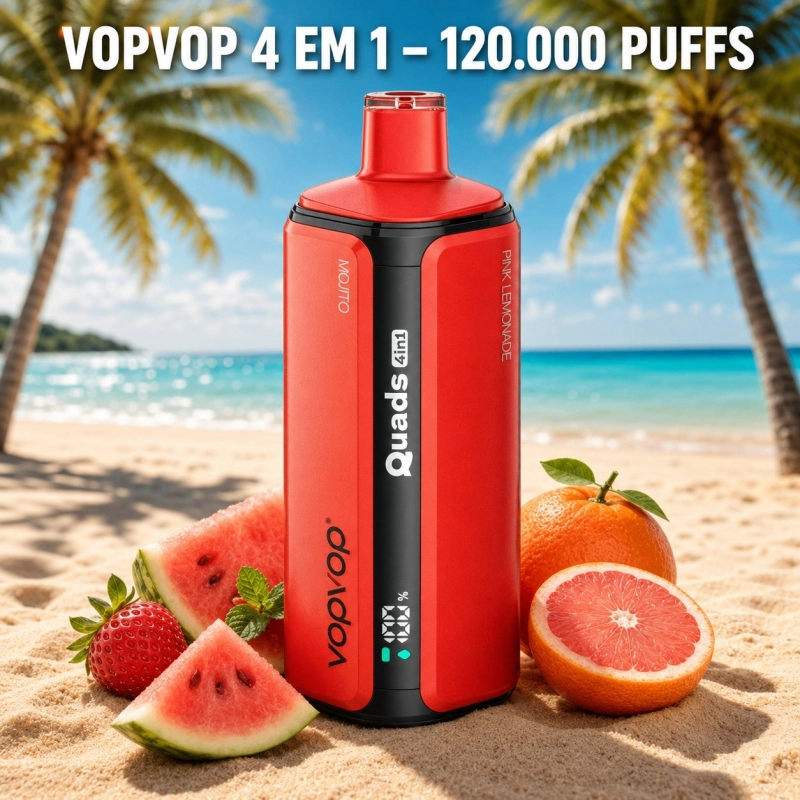 VopVop Quads 4in1 120.000 Puffs Pod Descartável, Vermelho Frutado