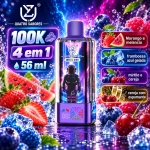 UZY Crystal 100.000 Puffs 4-em-1 vape descartável com sabores gelado de pêssego e mirtilos, cerejas, bebida energética e melão-líchia