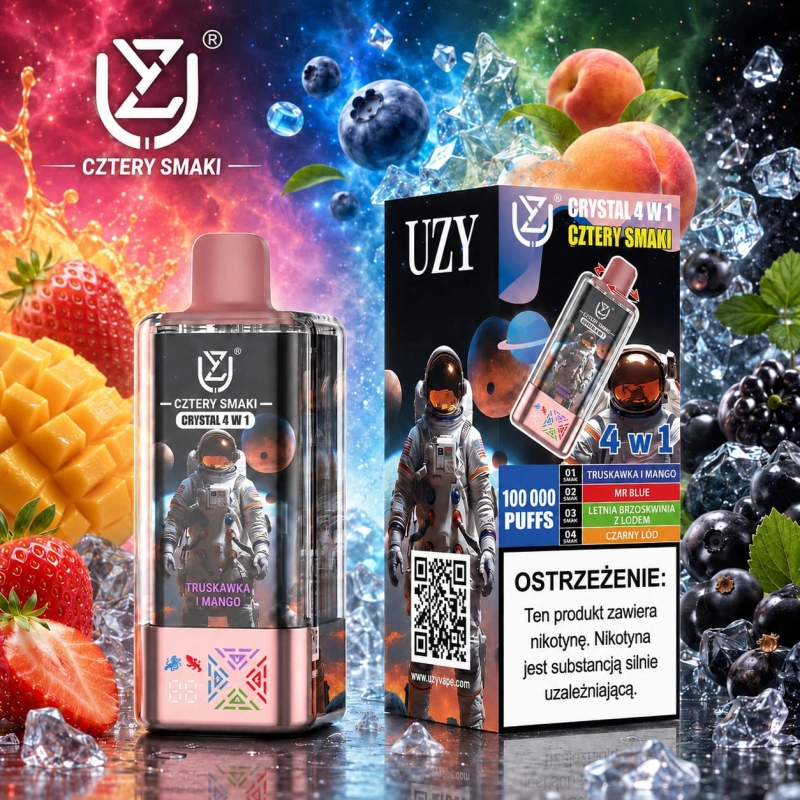 UZY Crystal 100K 4w1 – wiśnia z lodem, winogrono z lodem, marakuja i mango oraz Love 66