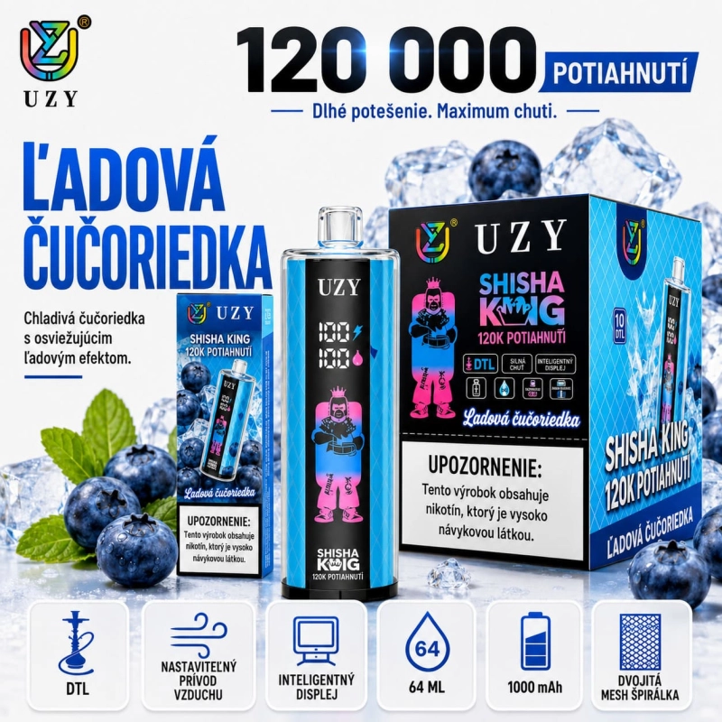 UZY Shisha Hookah King 120K DTL vape – príchuť ľadové bobuľové ovocie