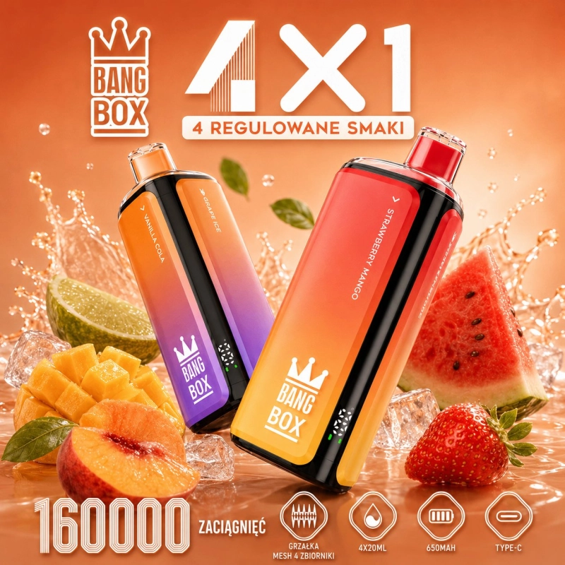 Bang Box 4X1 160000 zaciągnięć Jednorazowy e-papieros, 4 Regulowane Smaki