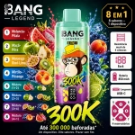 Bang Legend 300K 8 em 1 com Melancia, Pitaya, Maçã, Pera, Maracujá, Kiwi, Lima, Mirtilo e Pêssego