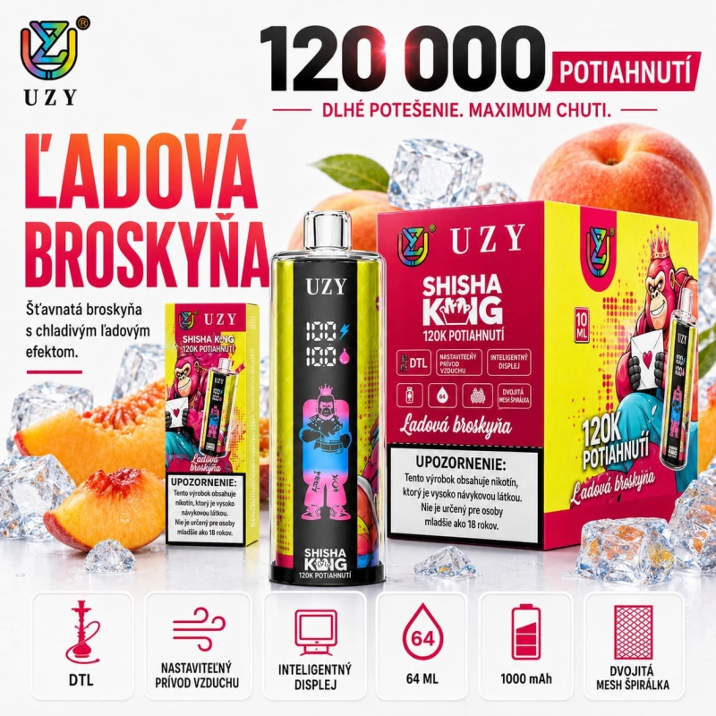 UZY Shisha Hookah King 120K DTL vape – príchuť ľadová broskyňa