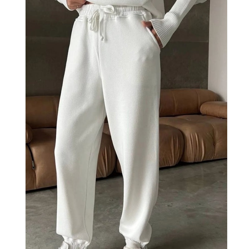 Conjunto de 2 peças de roupa desportiva casual para mulher – top com meio fecho e lapela e jogger a condizer