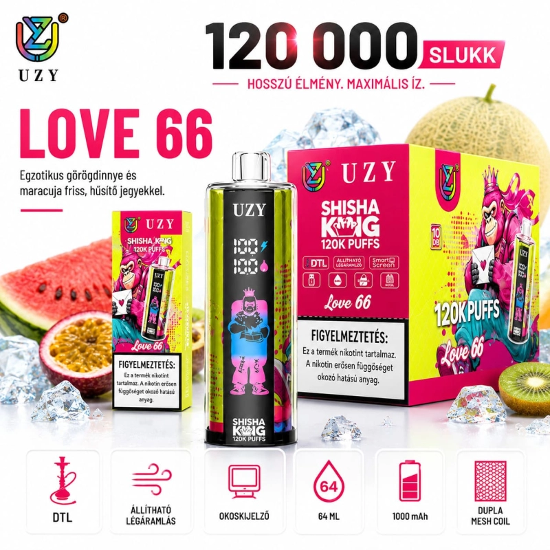 Szerelem 66 – UZY Shisha Hookah King 120K eldobható vape gyümölcsös mix íz 120 000 slukk