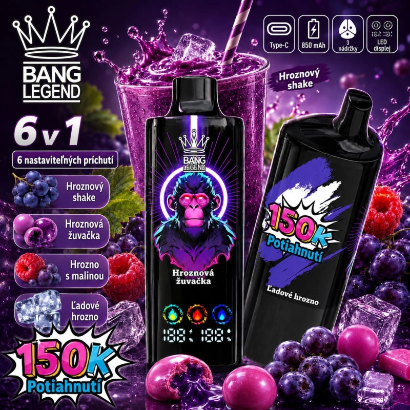Bang Legend 150K 6v1 – príchute Red Bull, vodný melón-žuvačka a Love 66