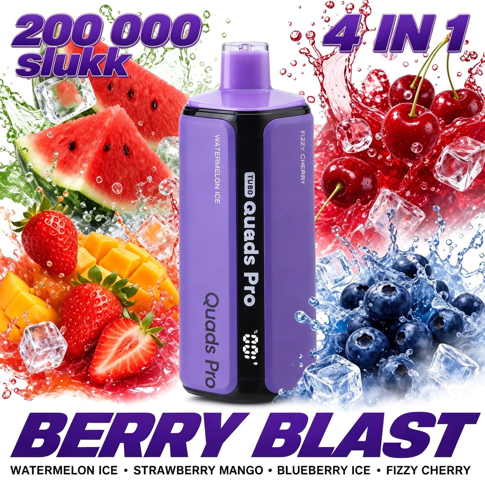 VOPVOP PRO 4 in 1 7.WATERMELON ICE & STRAWBERRY MANGO & BLUEBERRY ICE & FIZZY CHERRY