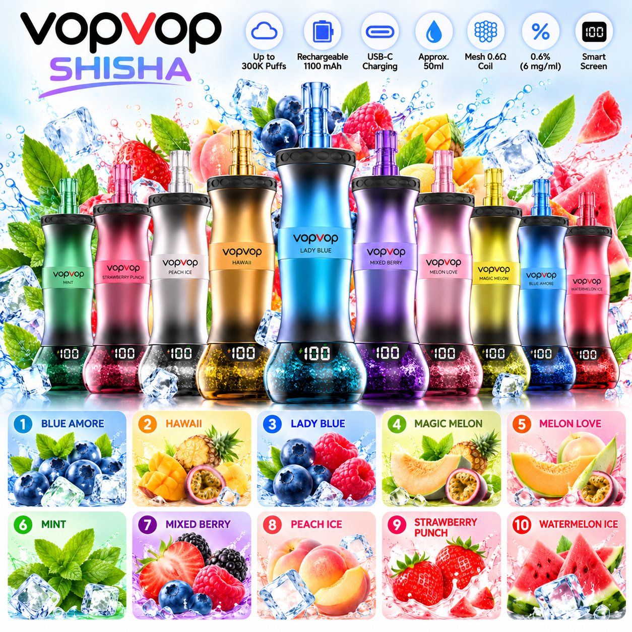 VopVop 300K ten shisha-inspired flavour options