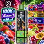 UZY Crystal 100.000 Puffs 4-em-1 vape descartável com sabores pêssego manga ananás e mirtilo, framboesa e limão, lima e melancia, pastilha elástica