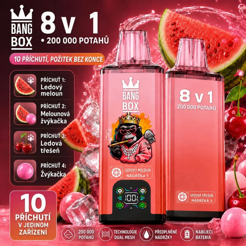 Bang Box 200K 8 v 1 Ledový meloun mix – melounová žvýkačka, ledová třešeň a sladká žvýkačka