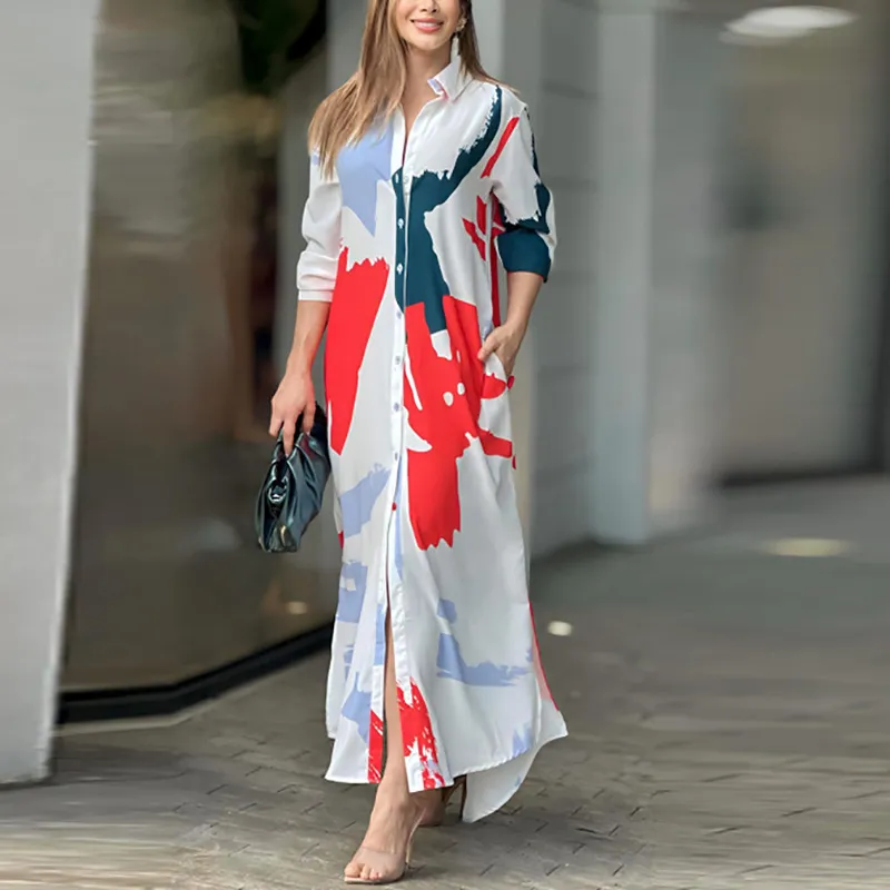 Moda Vestidos com camisola de corte largo estampados e casuais
