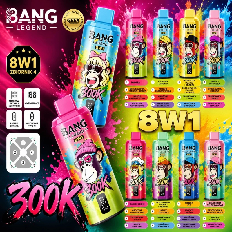 Bang Legend 8W1 300000 buchów Jednorazowy e-papieros, Wiele smaków