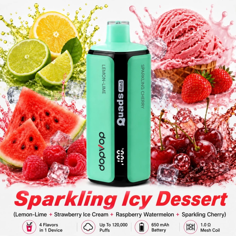 VOPVOP Quads 120K 4-in-1 Vape – Lemon Lime, Strawberry Ice, Raspberry Watermelon And Fizzy Cherry