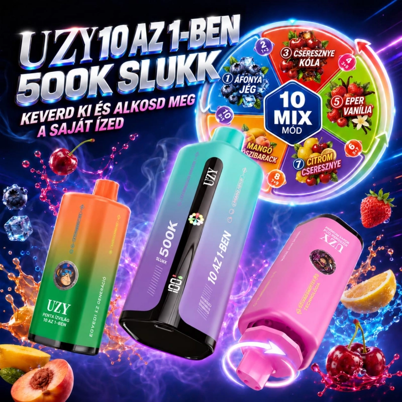 UZY 500K 10 az 1-ben többízes vape készülék – Penta Flavor rendszer, forgatható ízválasztás